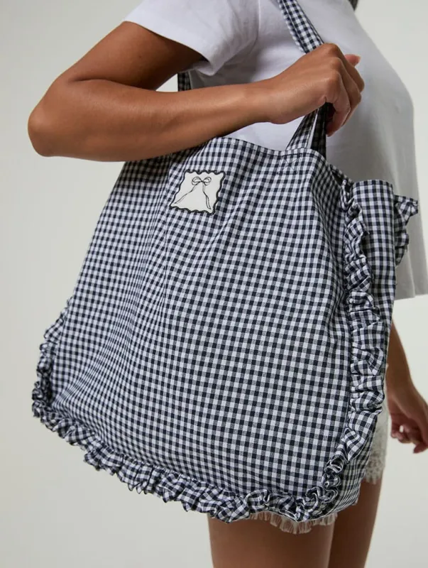 Gingham Ruffle Tote Bag made by Skinnydip London