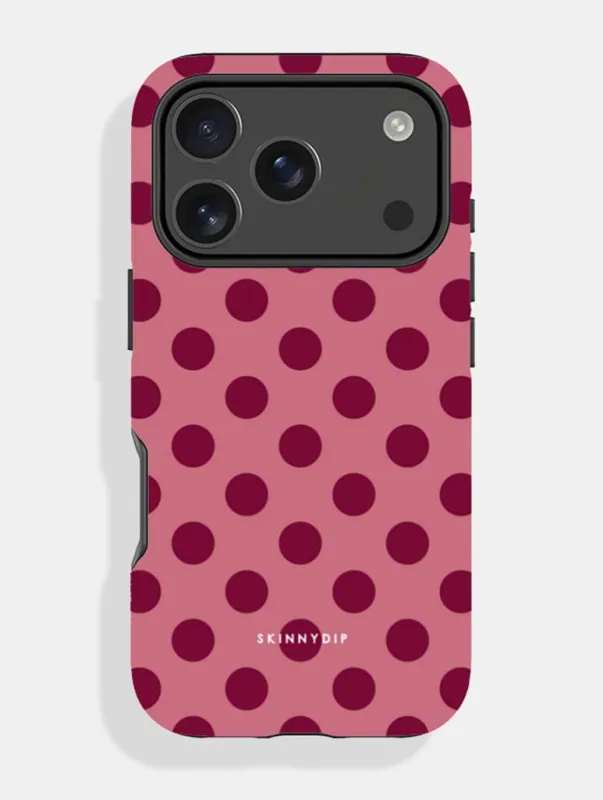 Burgundy Red Large Polka Dot Ultra Protective iPhone Case made by Skinnydip London
