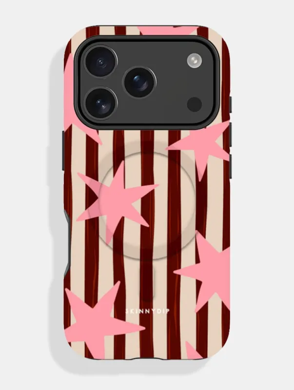 Stars and Stripes Pink And Brown MagSafe Ultra Protective iPhone Case made by Skinnydip London
