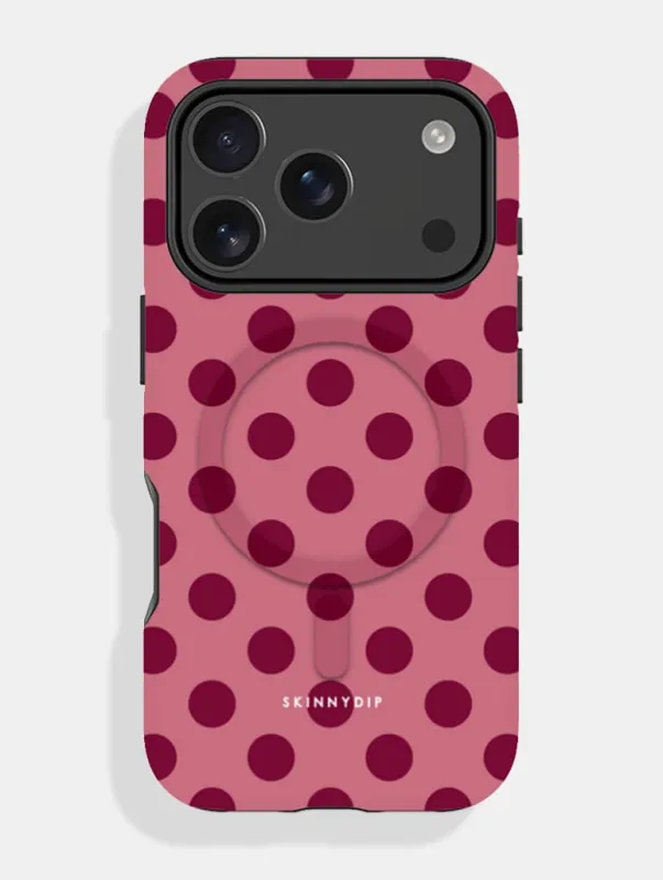 Burgundy Red Large Polka Dot Magsafe Ultra Protective iPhone Case made by Skinnydip London