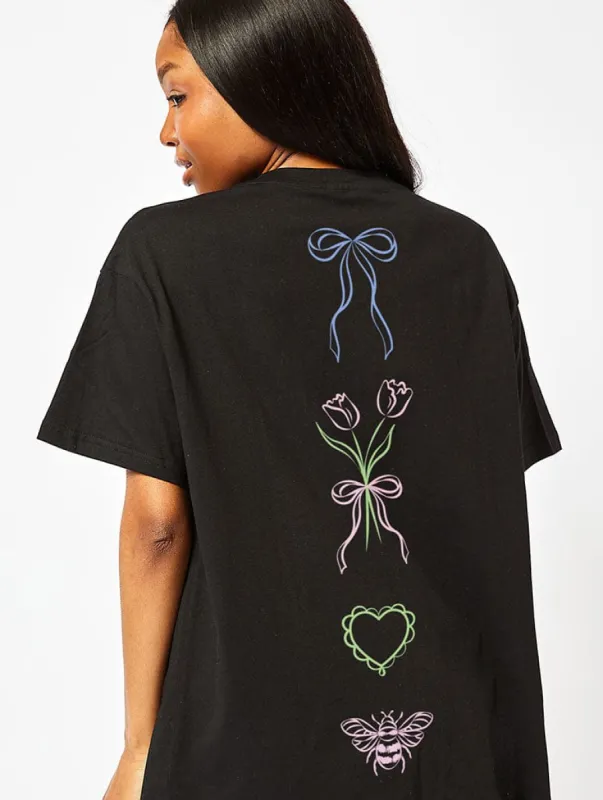 Regency Bow T-Shirt In Black made by Skinnydip London