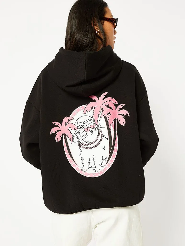 Take It Easy Cat Black Oversized Hoodie sold by Skinnydip London product image thumbnail 4
