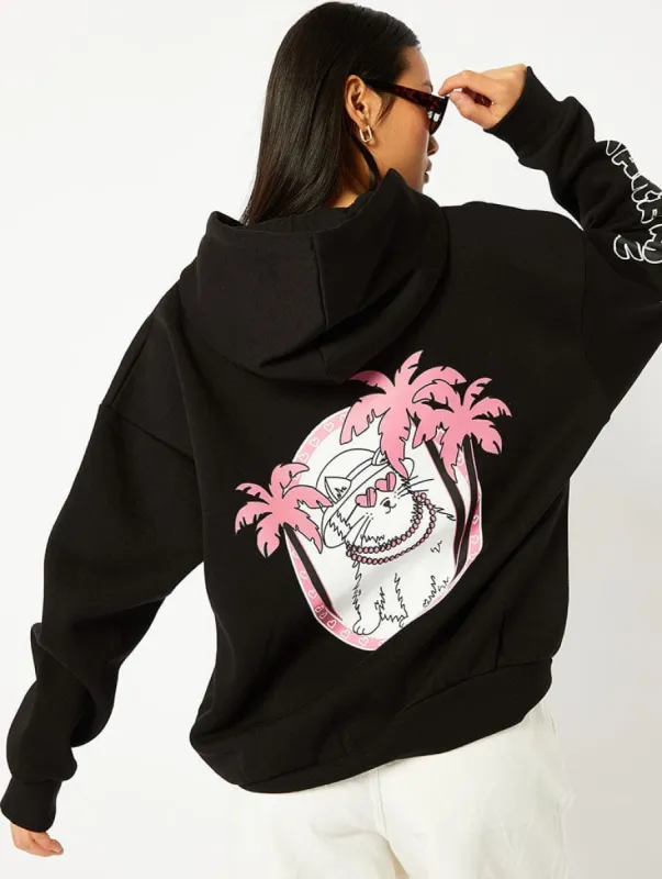 Take It Easy Cat Black Oversized Hoodie sold by Skinnydip London