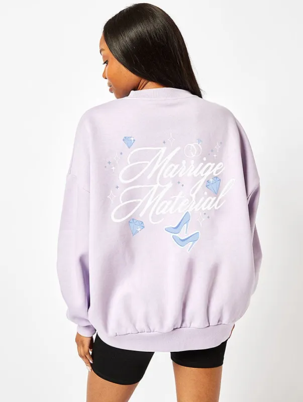 Marriage Material Sweatshirt In Lilac sold by Skinnydip London