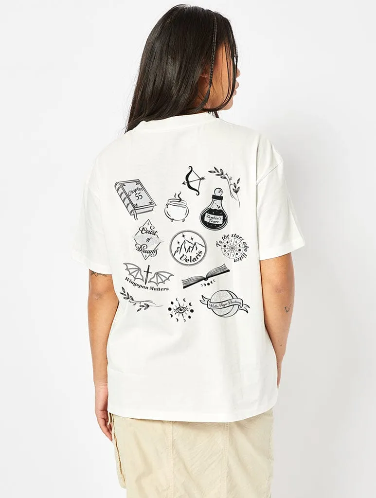 ACOTAR Sticker T-Shirt In Ecru sold by Skinnydip London
