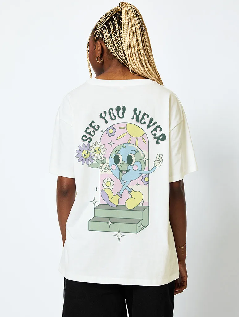 See You Never T-Shirt In Ecru sold by Skinnydip London