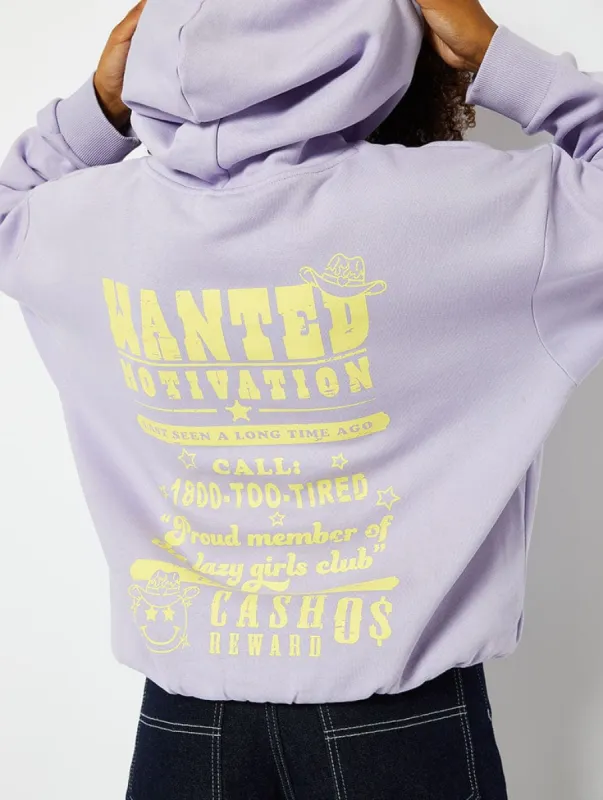 Wanted Motivation Oversized Hoodie in Lilac made by Skinnydip London