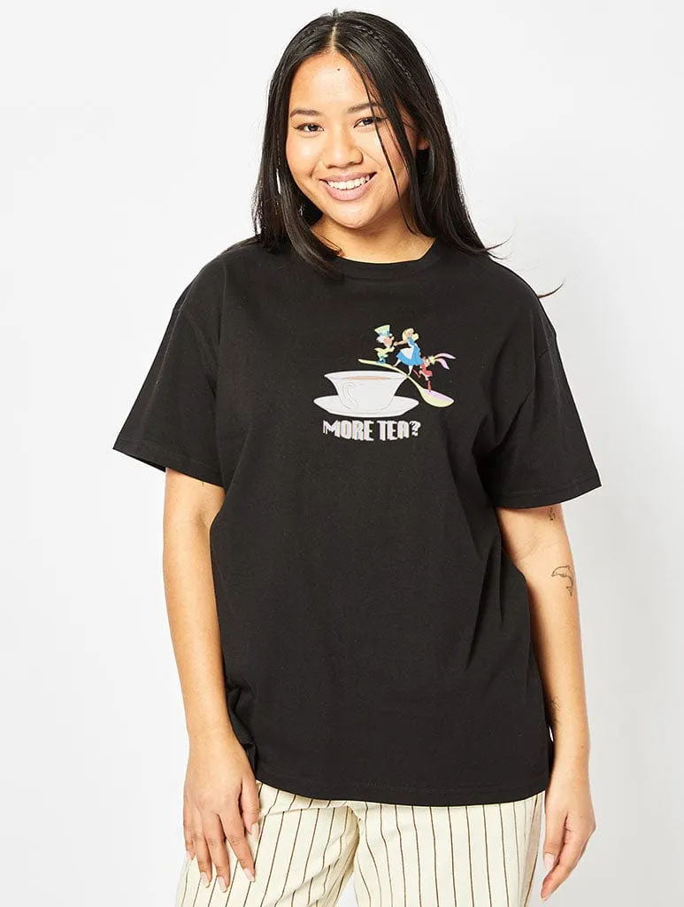 Disney Alice In Wonderland More Tea Black T-Shirt sold by Skinnydip London
