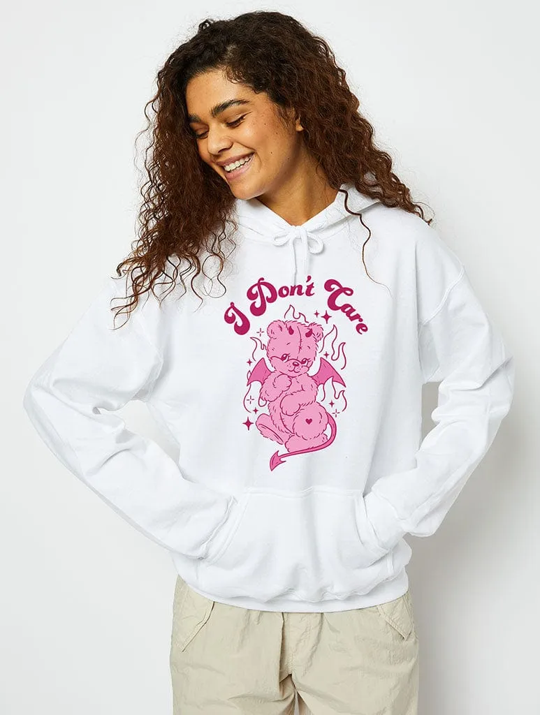 I Don't Care Hoodie in White sold by Skinnydip London
