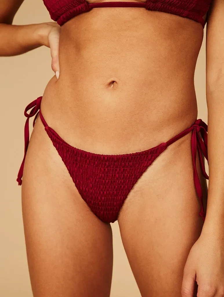 Marbella Burgundy Smock Bikini Bottoms sold by Skinnydip London