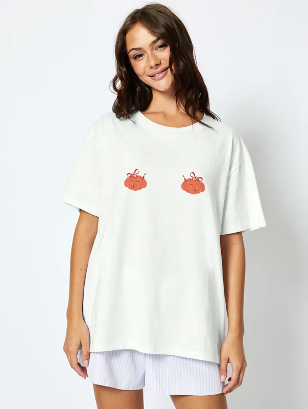 Pumpkin T-Shirt In Ecru sold by Skinnydip London