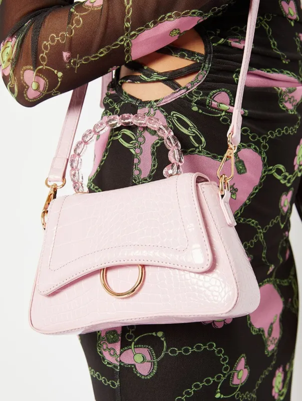 Harper Light Pink Croc Beaded Handle Tote Bag sold by Skinnydip London
