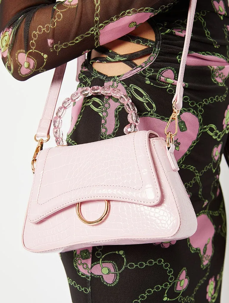 Harper Light Pink Croc Beaded Handle Tote Bag sold by Skinnydip London