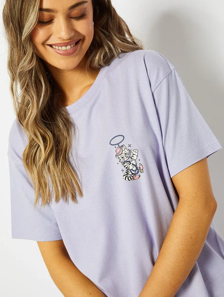 Lets Go Girls Catgirl Oversized T-Shirt in Lilac sold by Skinnydip London product image thumbnail 2