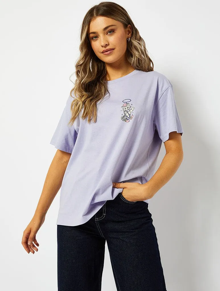 Lets Go Girls Catgirl Oversized T-Shirt in Lilac sold by Skinnydip London product image thumbnail 3