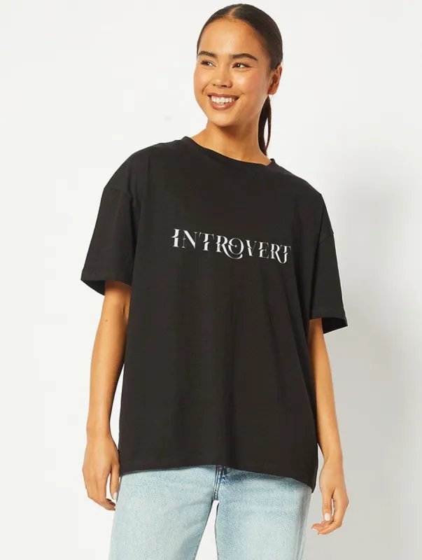 Introvert T-Shirt In Black sold by Skinnydip London