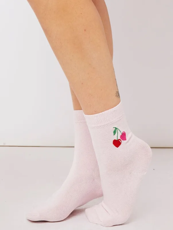 Cherry Heart Embroidered Socks sold by Skinnydip London