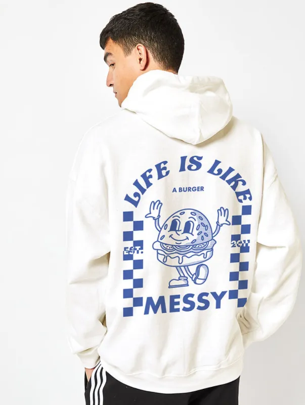 Life is Messy Hoodie in Ecru sold by Skinnydip London