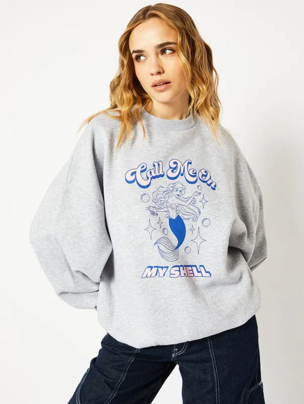Disney Little Mermaid Call Me On My Shell Grey Sweatshirt sold by Skinnydip London