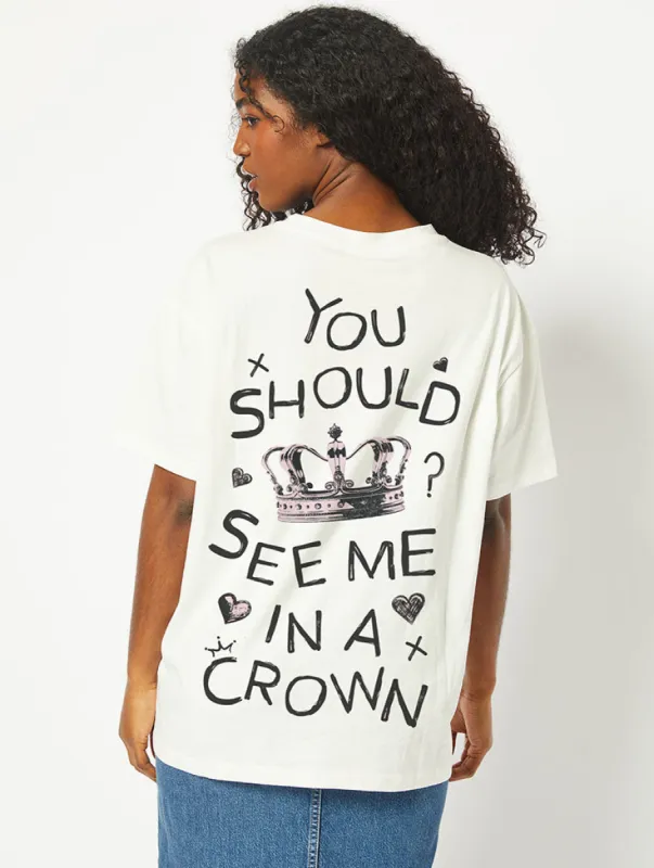 You Should See Me In A Crown T-Shirt in Ecru sold by Skinnydip London