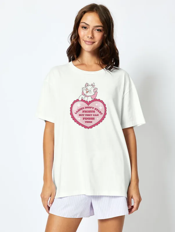 Disney Marie Heart T-Shirt in Ecru sold by Skinnydip London