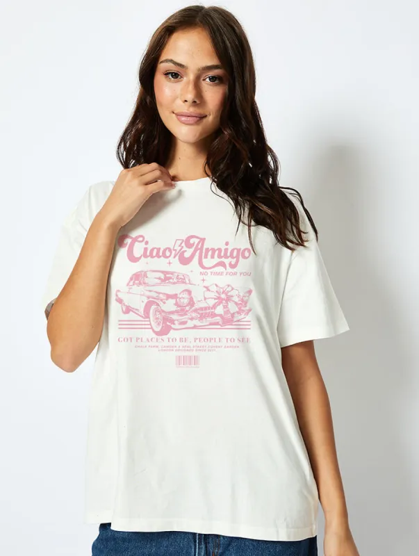 Ciao Amigo T-Shirt In Ecru sold by Skinnydip London
