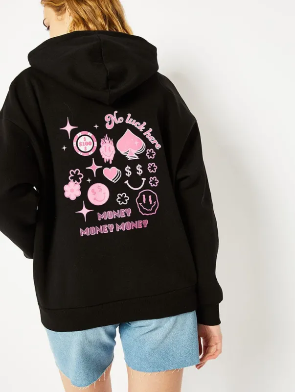 No Luck Here Oversized Hoodie in Black sold by Skinnydip London