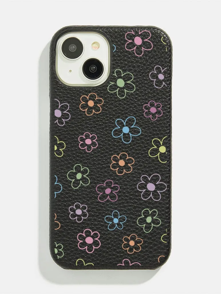 Black Colourful Flower Outline Vegan Leather iPhone Case sold by Skinnydip London