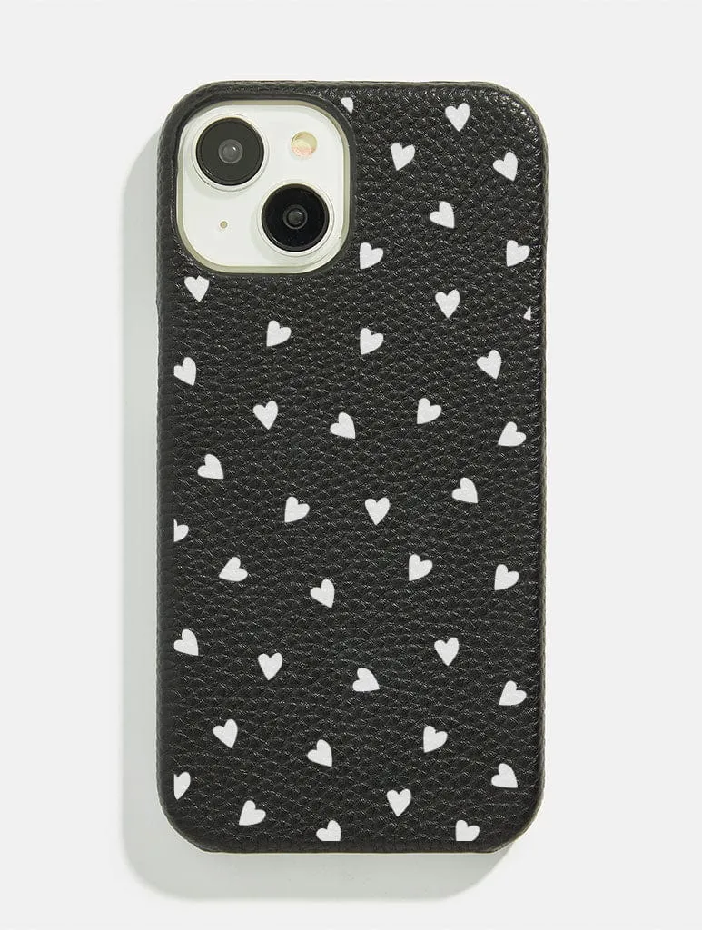 Black White Ditsy Heart Vegan Leather iPhone Cas sold by Skinnydip London
