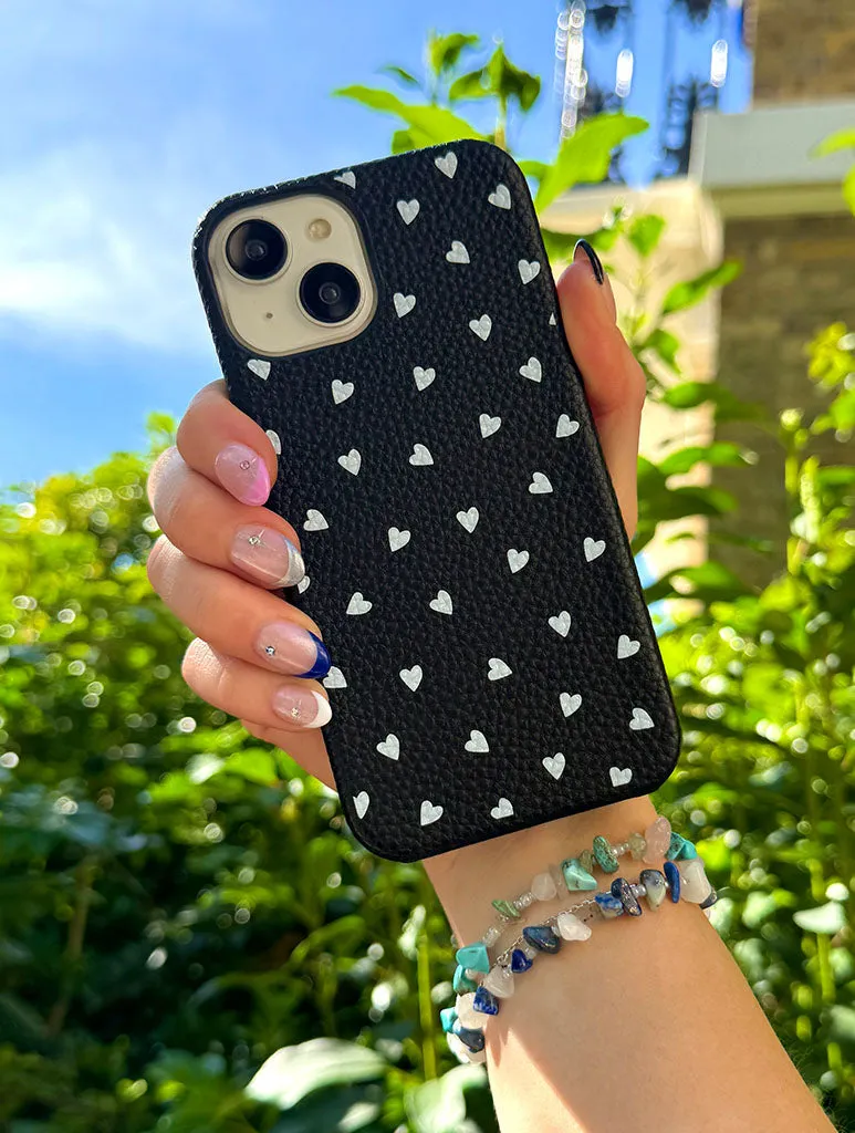 Black White Ditsy Heart Vegan Leather iPhone Cas sold by Skinnydip London product image thumbnail 2