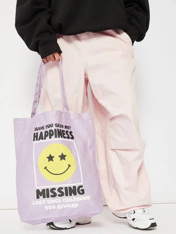 Happiness Missing Purple Canvas Tote Bag sold by Skinnydip London