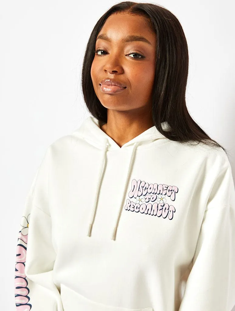 Disconnect to Reconnect Ecru Oversized Hoodie sold by Skinnydip London product image thumbnail 3