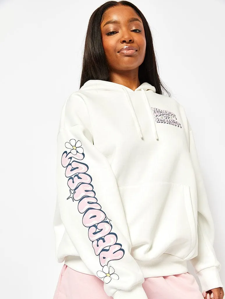 Disconnect to Reconnect Ecru Oversized Hoodie sold by Skinnydip London product image thumbnail 4