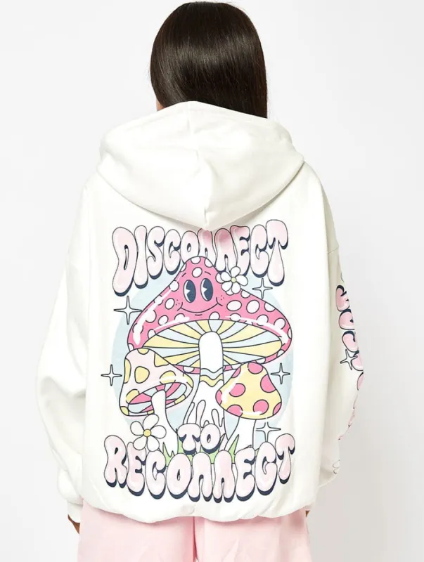 Disconnect to Reconnect Ecru Oversized Hoodie sold by Skinnydip London