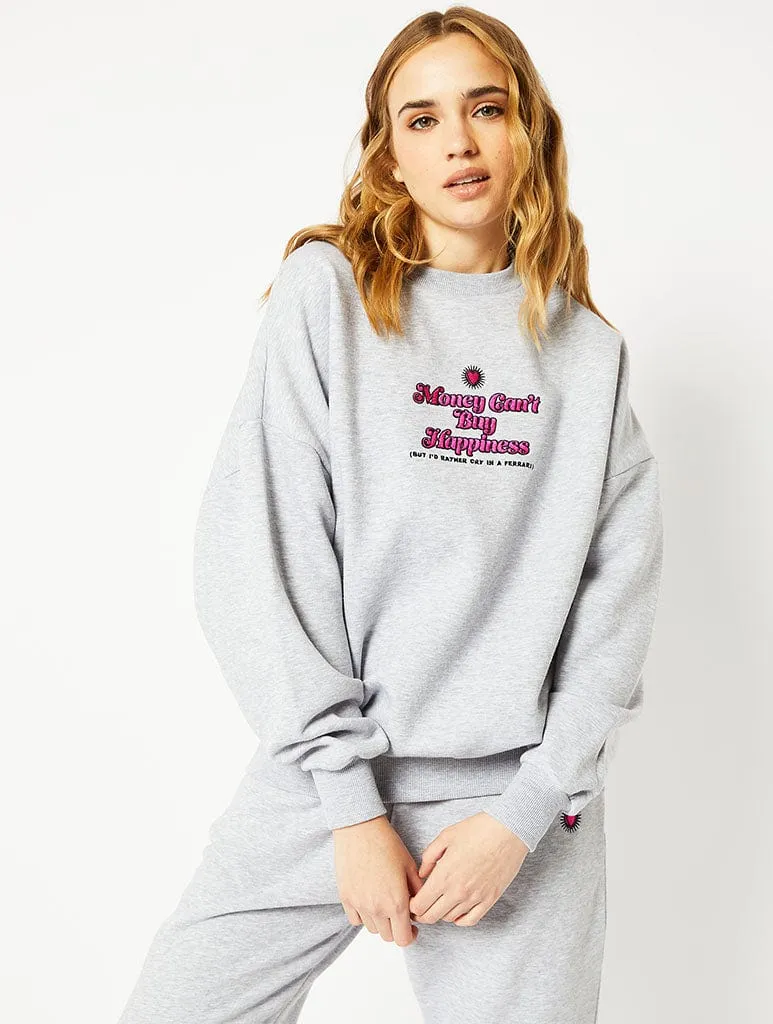 Money Cant Buy Happiness Oversized Sweatshirt in Grey sold by Skinnydip London product image thumbnail 2