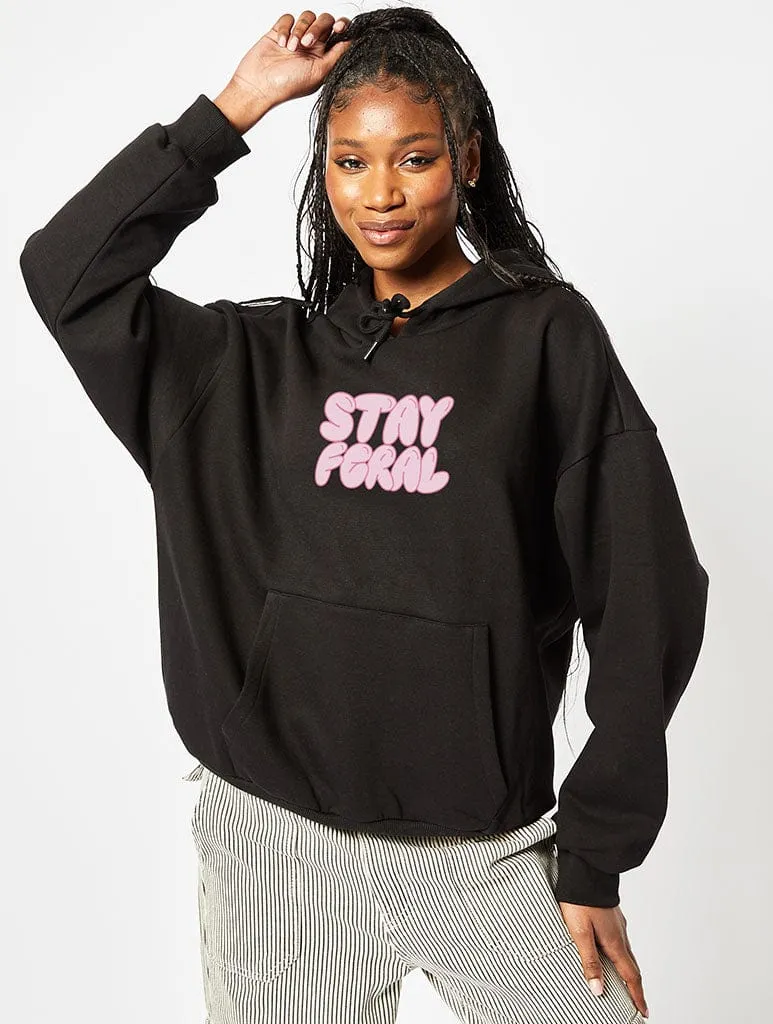 Stay Feral Hoodie In Black sold by Skinnydip London