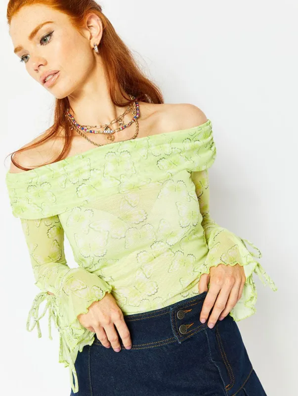 Off-Shoulder Tie Sleeve Butterfly Top sold by Skinnydip London
