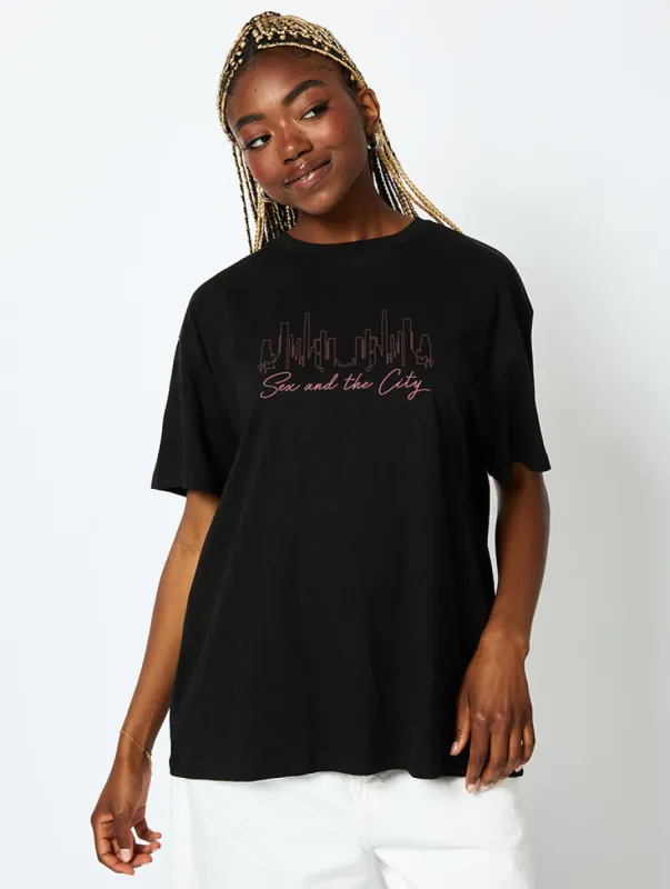 Sex And The City Skyline T-Shirt In Black sold by Skinnydip London
