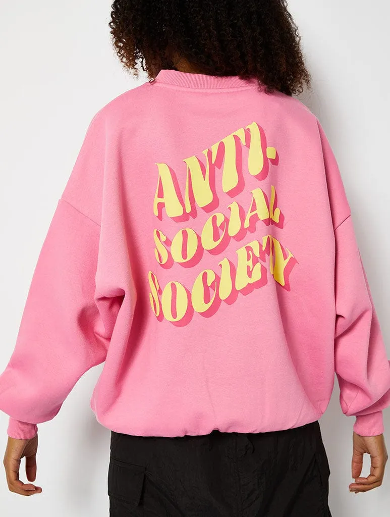 Antisocial Society Oversized Sweatshirt in Pink sold by Skinnydip London