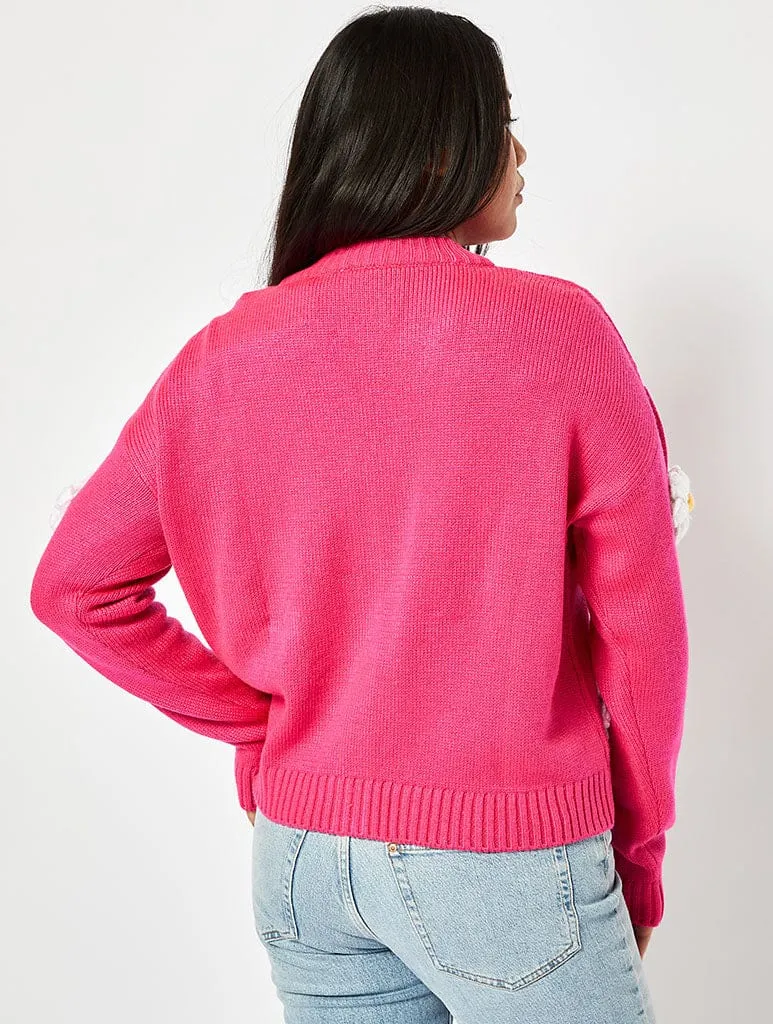 Applique Flower Cardigan in Pink sold by Skinnydip London product image thumbnail 3