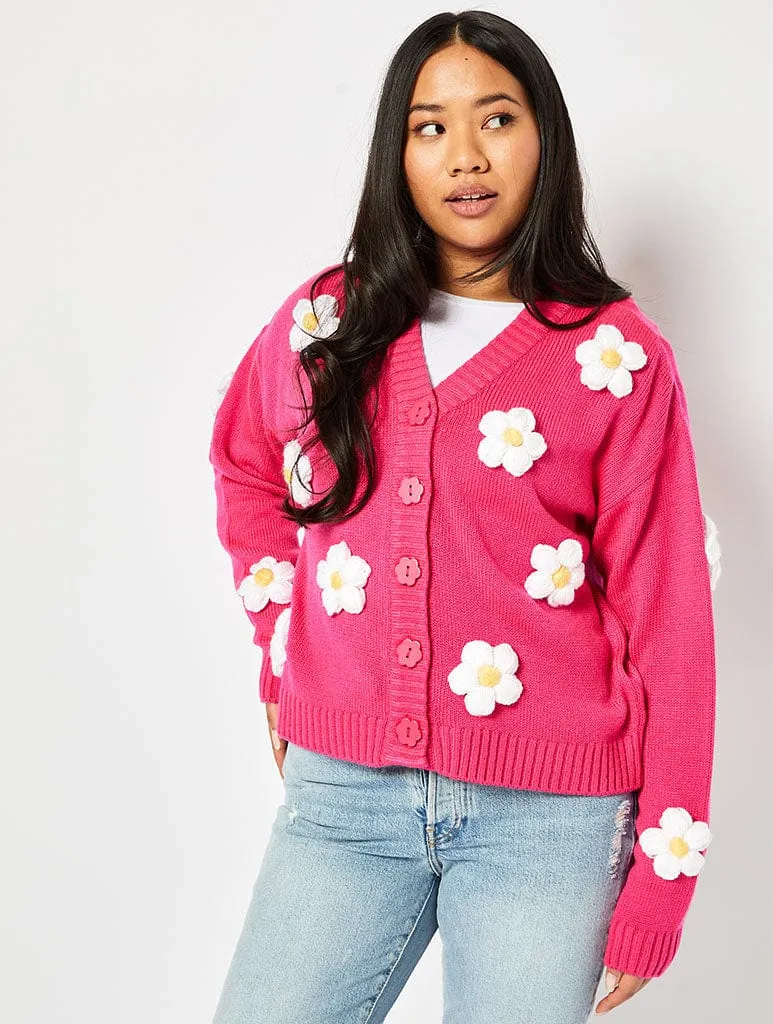 Applique Flower Cardigan in Pink sold by Skinnydip London