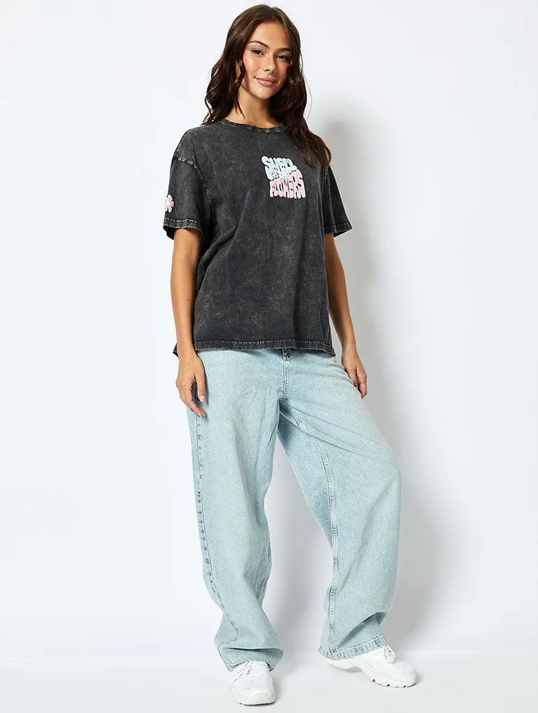 Smell The Flowers Oversized Acid Wash T-Shirt sold by Skinnydip London product image thumbnail 5