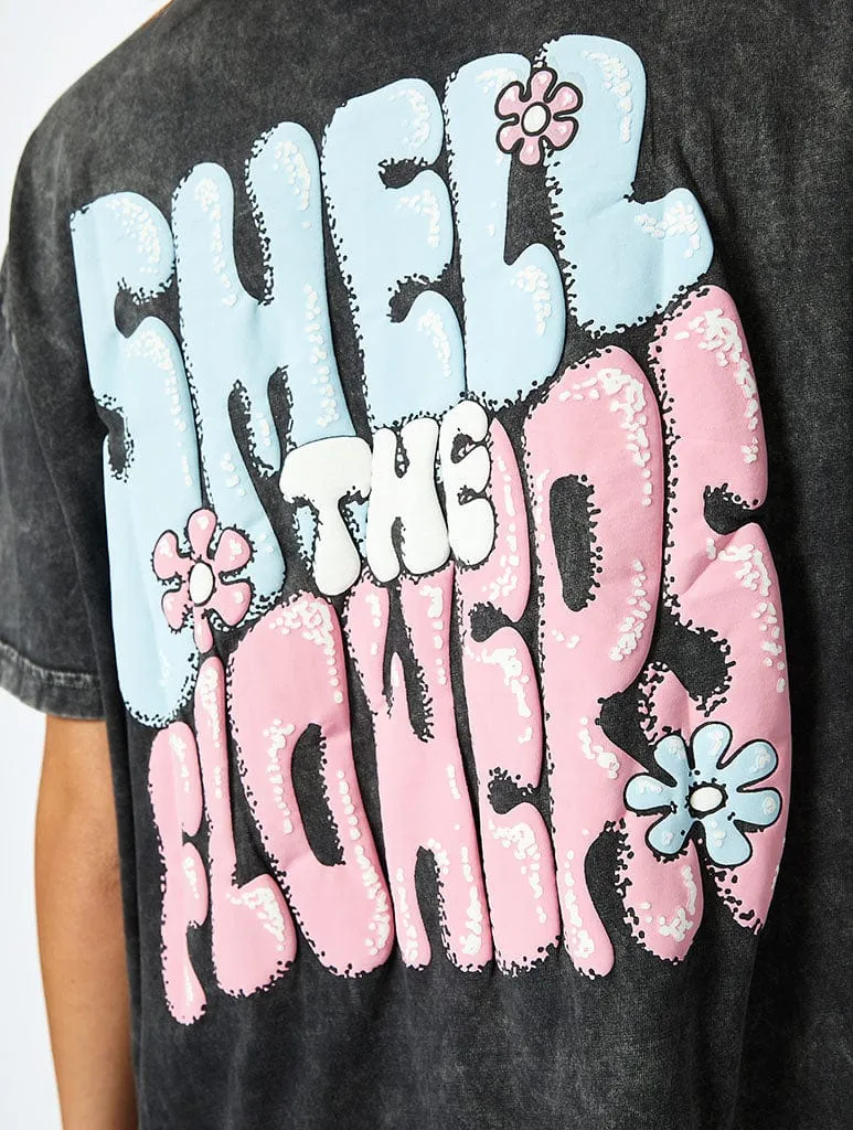 Smell The Flowers Oversized Acid Wash T-Shirt sold by Skinnydip London product image thumbnail 2