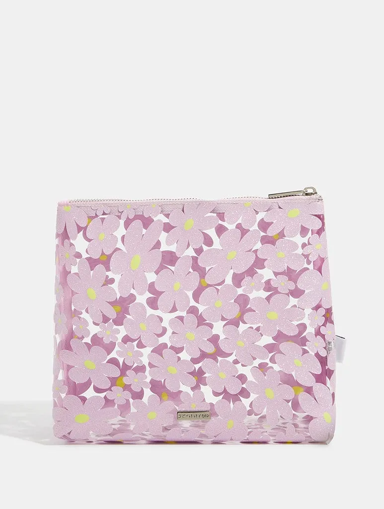 Warped Lilac Glitter Flower Wash Bag sold by Skinnydip London product image thumbnail 3