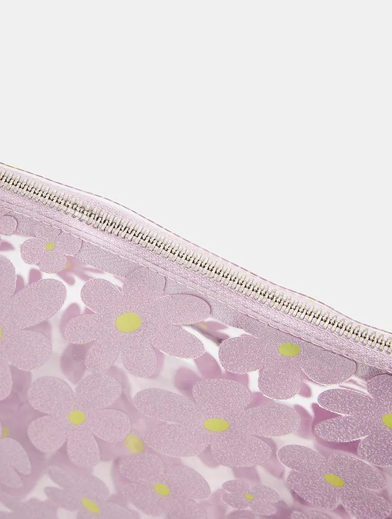 Warped Lilac Glitter Flower Wash Bag sold by Skinnydip London product image thumbnail 4