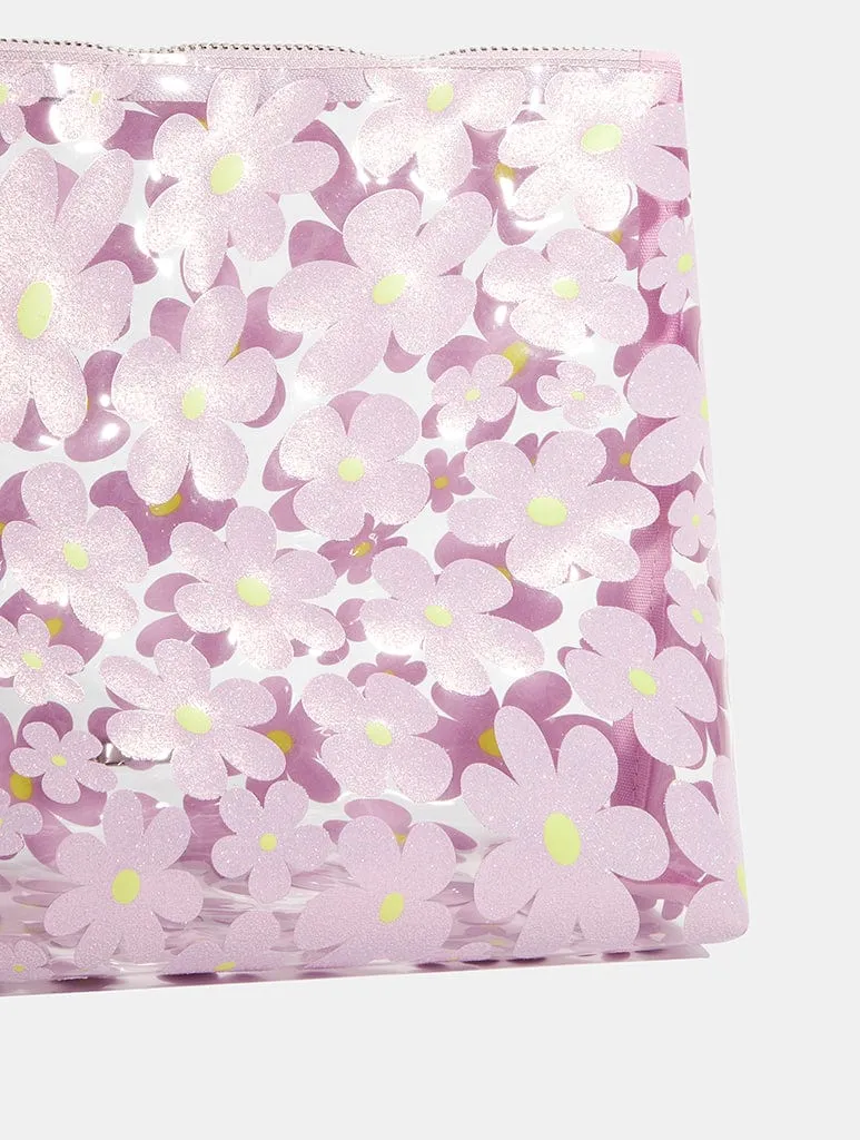 Warped Lilac Glitter Flower Wash Bag sold by Skinnydip London product image thumbnail 2
