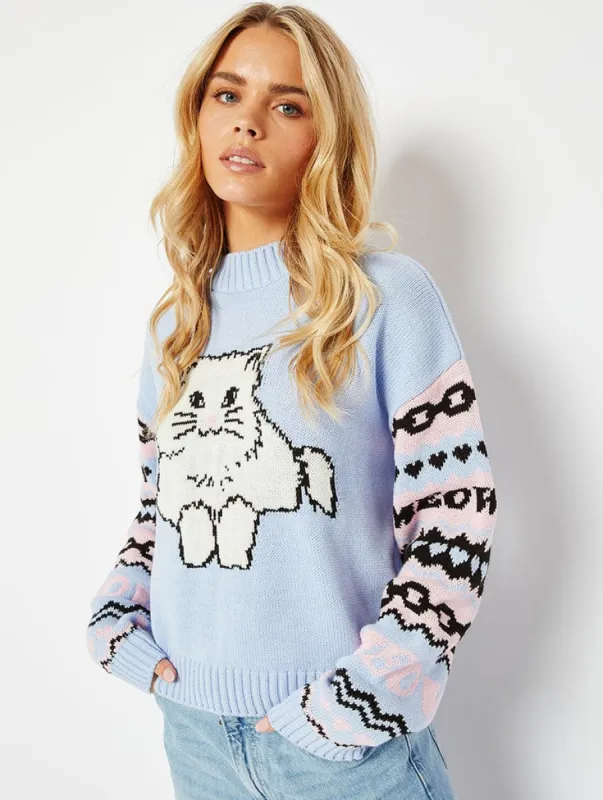 Fairisle Cat Knitted Jumper sold by Skinnydip London