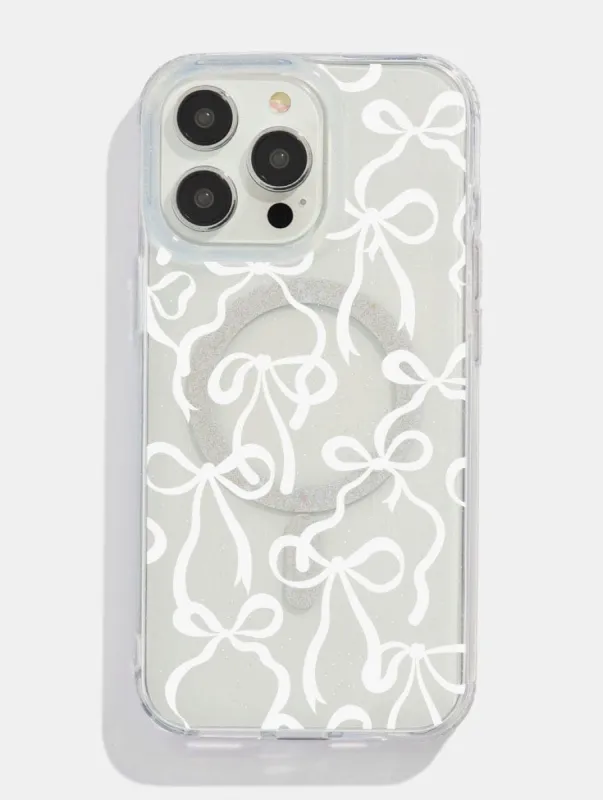 White Bows Glitter MagSafe iPhone Case made by Skinnydip London