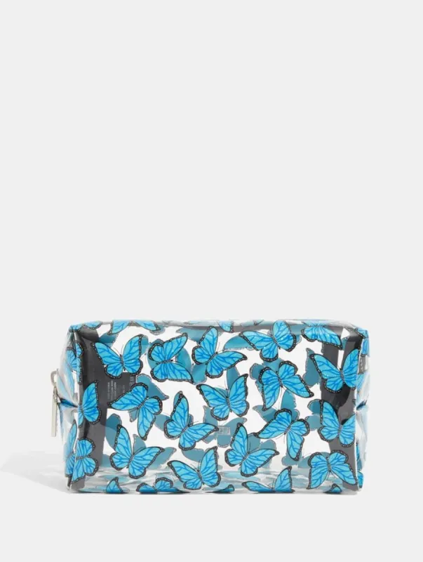 Blue Butterfly Glitter Makeup Bag sold by Skinnydip London