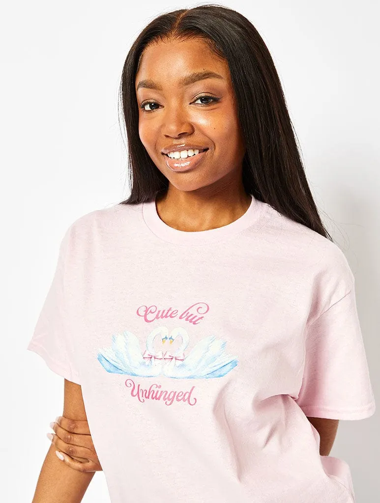 Cute But Unhinged T-Shirt In Pink sold by Skinnydip London